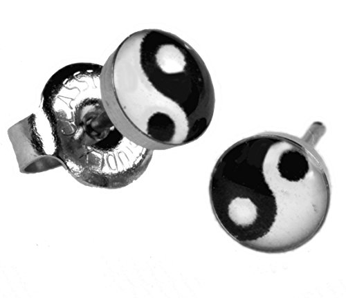 Ear Piercing Earrings Yin and Yang Stainless Silver Studs"Studex System 75" Hypoallergenic