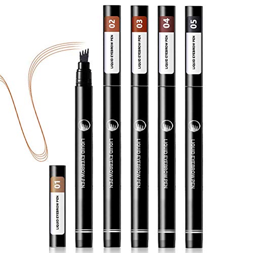 5PCS Liquid Eyebrow Pencil Tattoo Eyebrow Pen with Four Tips Long-lasting Waterproof Brow Eyebrow Eyeliner Pencil Brow Gel for Creating Natural Eyes Makeup Drawing Eyebrow and Eyeliner
