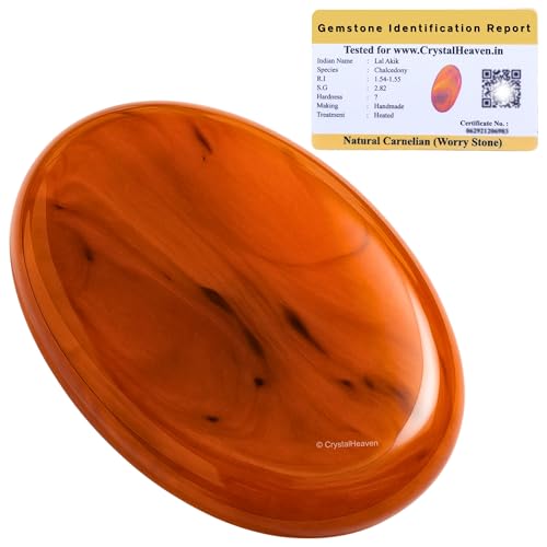 Image of Certified Carnelian Crystal Thumb Worry Pebbles Stones for Anxiety Stress Relief Massage - AAA Grade Original Healing Gemstone Agate Rubbing Stone for Yoga Meditation Spiritual Reiki Feng Shui