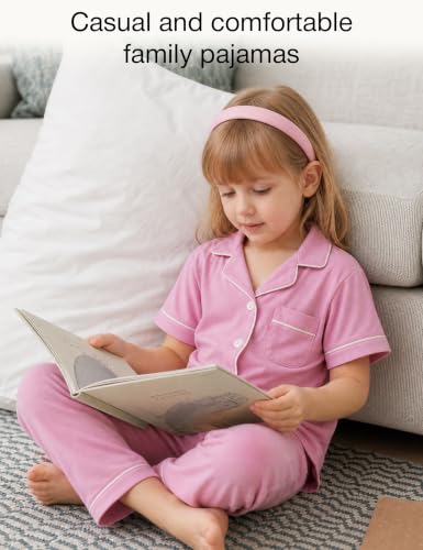 Image of Bamboo Viscose Girls' Sleepwear Short Sleeve Button Down 2-Piece Girls' Pajama Sets