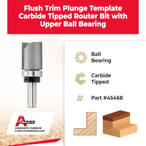 Image of Amana Tool 45468 Carbide Tipped Flush Trim Plunge Template Router Bit 1-1 /8 Dia x 1-1 /2 x 1 /2 Inch Shank with Upper Ball Bearing