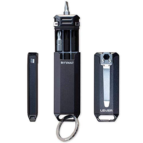 Lever Gear BitVault - Keychain Carry Case & Compact EDC Screwdriver - Waterproof Capsule Clips to Keychain, Belt or Pockets - Black