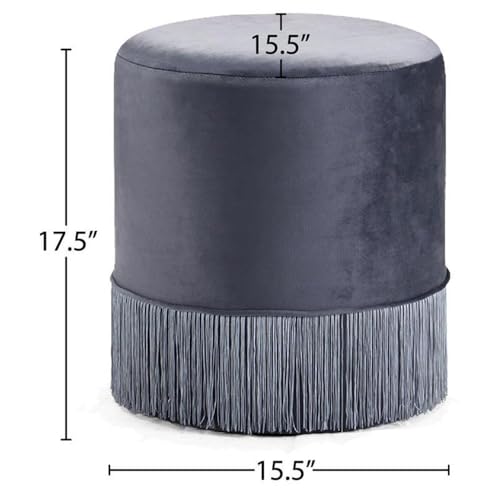 Meridian Furniture Teddy Collection Modern | Contemporary Velvet Upholstered Ottoman, 15.5\" W x 15.5\" D x 17.5\" H, Grey - Thumbnail 3
