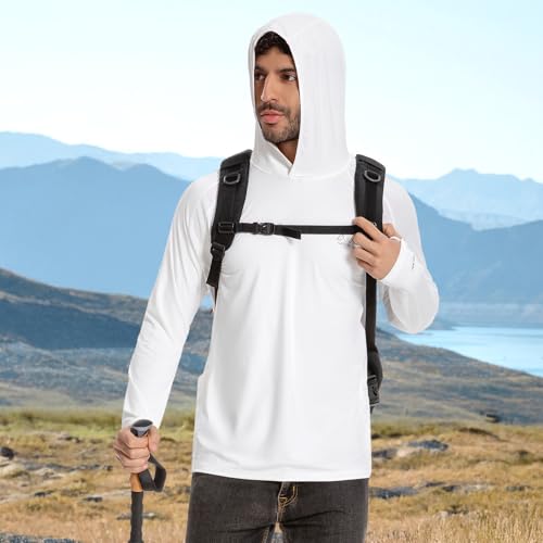 Image of Men's UPF 50+ Hoodie Shirt with Mask Long Sleeve Permanent UV Sun Protection Neck Gaiter Performance T for Outdoor