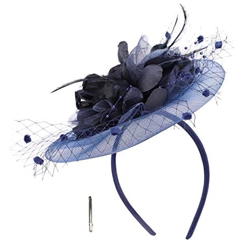 Elegant Navy Pillbox Hat with Flowers Cover