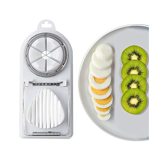 Fuumiy Eierschneide, 2in1 Eierteiler für runde und ovale Scheiben,Gemüsehobel einzeln Schneiddrähte aus Edelstahl Drähte, Küchenhelfer zum Schneiden von Eiern, Pellkartoffeln,Erdbeeren, Kiwis, Bananen Cover