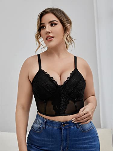 Wdirara Women's Plus Size Mesh Lace Underwire Bra Crop Cami Top Bralette Black 1Xl #TOP2