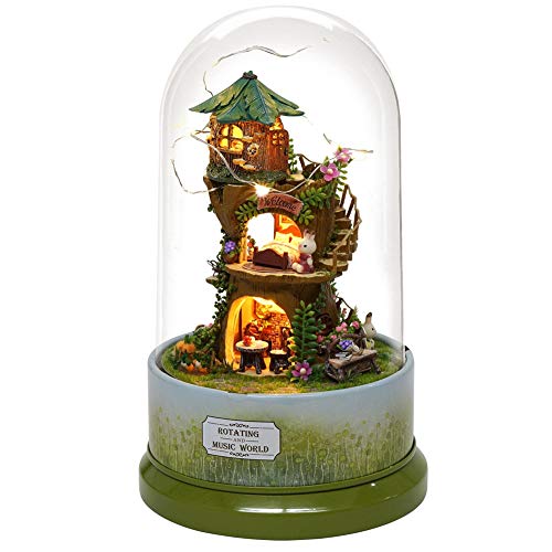 DIY Puppenhaus, niedliche DIY Wald Puppenhaus Miniatur mit rotieren Spieluhr Staubschutz LED-Licht EIN tolles Geschenk…