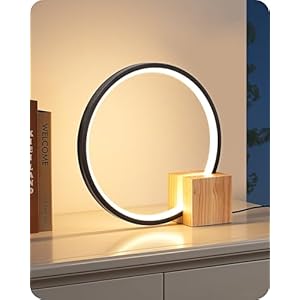 EDISHINE Modern LED Table Lamp, Bedside Lamp with One-Piece Solid Wood Base, 3 Color Temperature & Stepless Dimmable, Nightstand Lamp for Bedroom, Living Room, Reading Room 540LM 12W