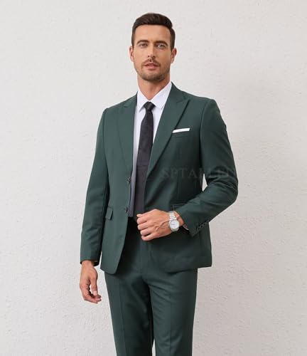 Men's Peak Lapel Suits 2 Piece Slim Fit Wedding Prom Business Suit 2 Button Blazer Jacket and Pants Tuxedo Set2
