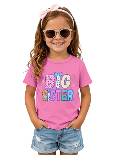 Image of Funnycokid Big Sister Shirts for Girls Pregnancy Announcement Toddler Promoted to T-Shirt 1-7 Years