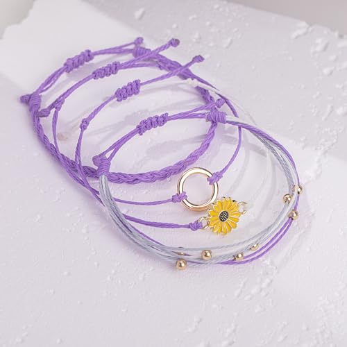 Image of Stackable Sunflower String Bracelets Cute Boho Braided Summer Beach Jewelry