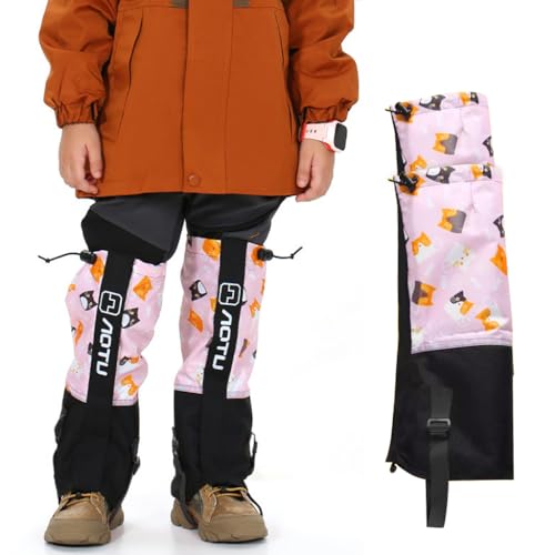 Image of PROBEROS 2 Pcs Gaiters for Hiking or Raining, for Kids Aged 9-13 Years Old, 13.7'' Waterproof Gaiters with Drawstring Fixed Hook & Loop Closure Lightweight, for Outdoor Active, Rainy, Snowy, Pink