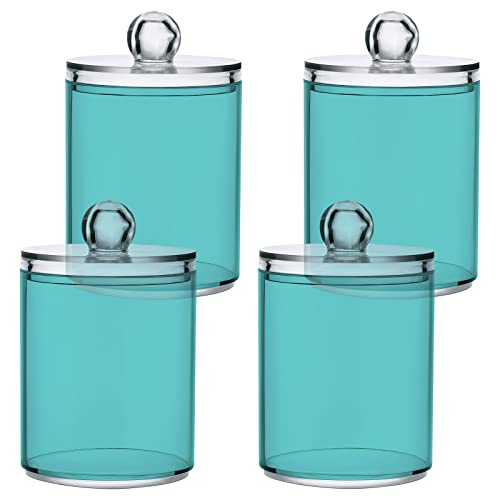 2 Pack Qtip Holder Dispenser Apothecary Jars with Lids Plastic Acrylic Bathroom Vanity Countertop Canister Storage Organizer for Cotton Ball,Swabs,Pads,Floss, Pale Turquoise