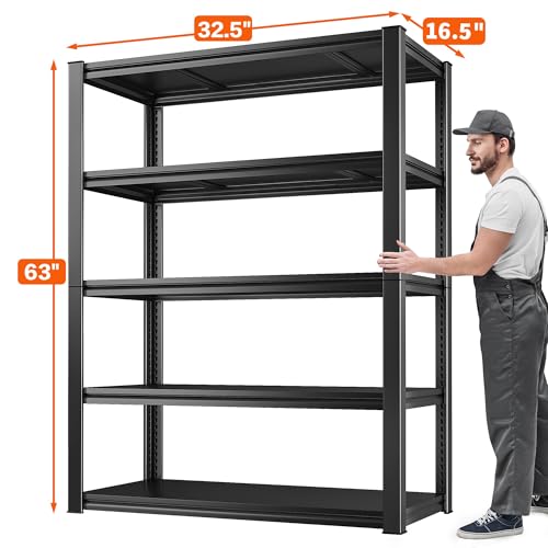 Raybee Garage Shelving Heavy Duty Storage Shelves Load 2050LBS Adjustable Heavy Duty Shelving Unit Industrial Metal Shelves for Storage Rack，Basement Pantry, 32.5\" W x 16.5\" D x 63\" H - Thumbnail 2
