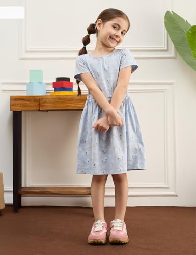 Image of Amazon Brand - Symbol Girls Fit and Flare Printed 100% Cotton Knit Dress | Age 2-10 Years