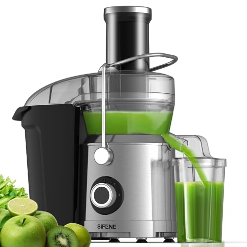 SIFENE 1000W Centrifugal Juicer Machines, Wide Mouth Juice Extractor for Whole Fruit and Veggies, High Speed Countertop Juicer, 3 Modes, Easy to Clean with Brush, Stainless Steel, Black
