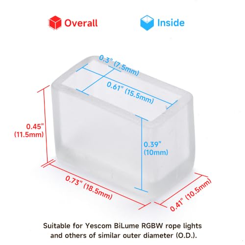 Image of Yescom 20-Pack Clear Silicone Neon Rope Light End Caps for BiLume RGBW