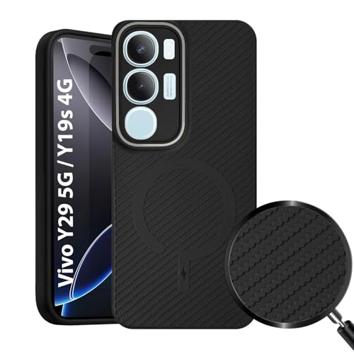 Image of LIRAMARK Rugged Carbon Fibre TPU Armor Silicone Back Cover Case for Vivo Y29 5G / Y19s 4G