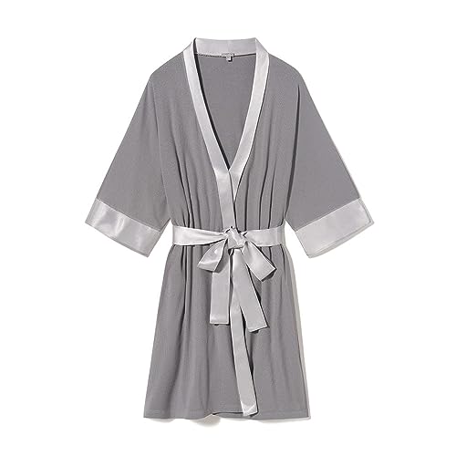 Image of PJ Harlow Womens Shala-rib Knit Camono Robe With Satin Belt and Trim