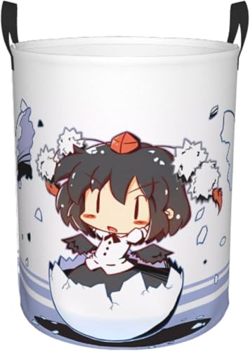 ランドリーバスケット 射命丸文(しゃめいまるあや) 洗濯物用かご 撥水加工 大容量布製雑貨収納ボックス 雑貨 おもちゃ収納バッグ 寝室、洗濯室、 キャラクター かわいい 円型 M