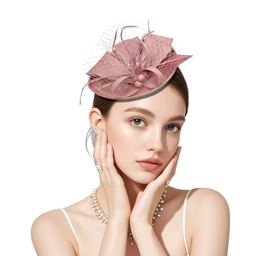 Clorallinvey Fascinators Hat for Women Elegant Fascinators for Weddings Royal Ascot Pillbox Wedding Cocktail Tea Party Derby Hat Wedding Hair Accessory Party Gifts (Pink)
