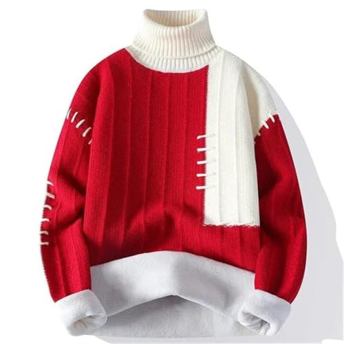 Men Fleece Turtleneck Sweater Patchwork Warm Knitted Jumpers Casual Knit Thick Sweaters2