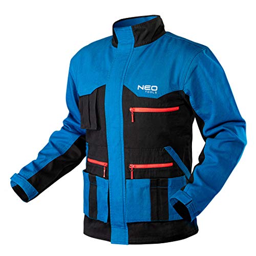 NEO TOOLS Veste de travail HD+ pour homme 100% coton 275 g/m² Taille S XXL col montant poignets réglables avec fermeture Velcro Fermeture Éclair derr