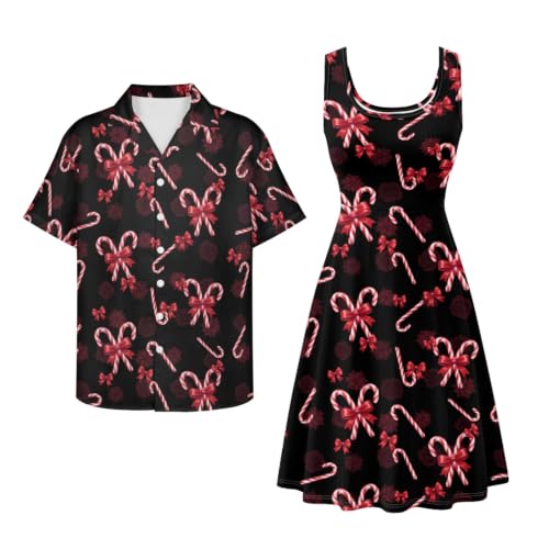 Image of Dreaweet Summer Dresses for Women A-Line Sleeveless Flowy Sun Dresses,Men's Casual Button-Down Shirts,Couple Matching Outfits