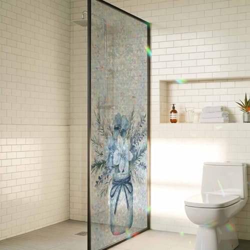 Película de privacidad azul floral 19.6"x39.3" miniatura 4