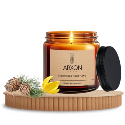 Image of Arxon Aromatherapy Soy Wax Scented Candle | Sleep /Destress - Focus /Meditate - Relax /Calm - Refresh /Rejuvenate | 100g Each, 30Hrs Burn Time | Corporate Gifting Cedarwood & Ylang