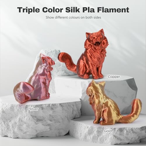 Image of 3DHoJor Silk PLA Filament 1.75mm Gold Silver Copper Triple Color PLA 3D Printer Filament 3 in 1 Coextrusion 1KG Spool(2.2lbs) 3D Printing Filament Dimensional Accuracy + /- 0.03mm