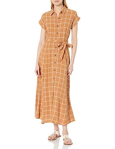 Calvin Klein Women's Short Sleeve Button Front Shirt Dress with Self Belt, Luggage/Wheat, 4