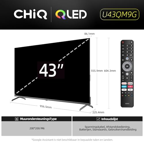 CHiQ U43QM9G,Smart TV 43 Inch,Google QLED TV met HDR,Google TV,Metal Frameless,Dolby Audio - Afbeelding 3