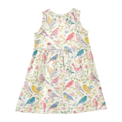 KLL Decorative Bird Pattern Girls Party Dresses Fashion Sundress Spring Summer Crew Neck2