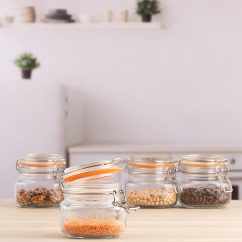 Image of Kilner Premium 4 x 500ml Borosilicate Airtight Square Wire Clip Top Food Storage Container Jar for Kitchen | Multipurpose, BPA Free, Reusable | For thinKitchen