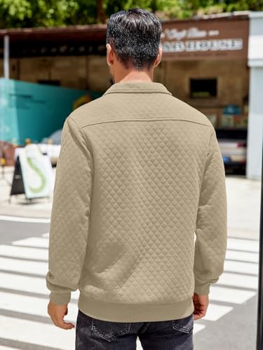 Image of COOFANDY Mens Quarter Sweatshirt Quilted Long Sleeve Mock Neck Active Sweater Waffle Pullover Polo Shirts With Pockets
