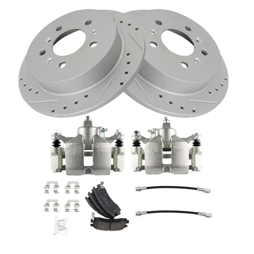 Image of TRQ Performance Rear Brake Pad and Rotor Set Ceramic Slotted Drilled G | For 2008-2009 Buick LaCrosse 2006-2010 Chevrolet Impala 2006-2007 Monte Carlo