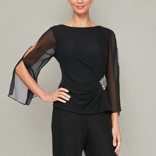 Alex Evenings Women's Metallic Knit Blouse, Formal Dress Shirt (Petite and Regular Sizes)3