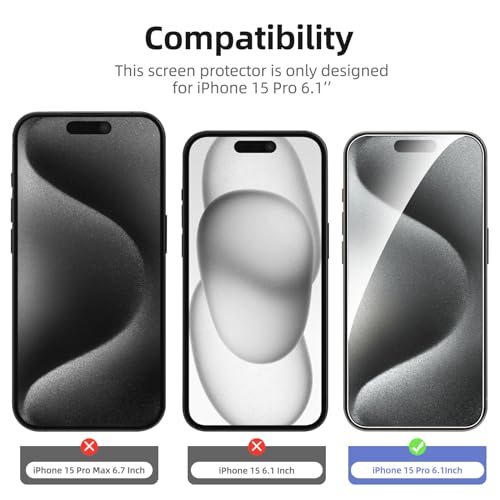 NEW'C Pack of 4, 2 x Screen Protector for iPhone 15 Pro (6.1 Inch) and 2 x Camera Lens Protector - Image 2