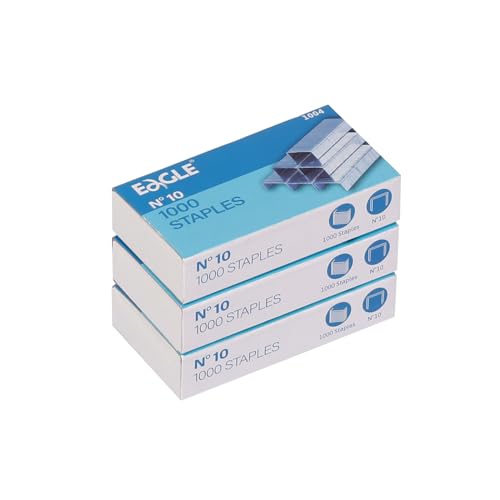 Fijaciones Y Adhesivos, Office Product Eagle No.10 Mini grapas premium para grapadoras #10, 1000 piezas por caja, paquete de 3 cajas, 3000 piezas en total, plata