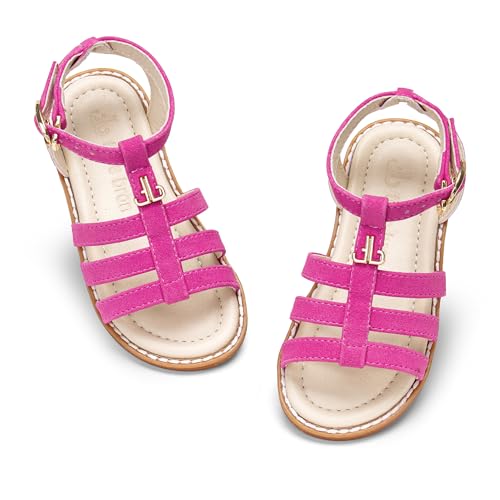 Image of Girls Gladiator Sandals with Adjustable Buckle Comfy Ankle Strappy Flat Shoes