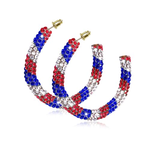 US Flag Earrings, Patriotic Hoop Earrings Red White and Blue Earrings for Women Patriotic Jewelry