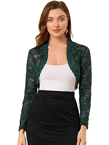 Image of Allegra K Women's Elegant Crop Cardigan Sheer Floral Lace Bolero Shrug Top