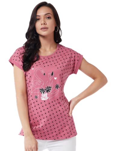 Image of Modeve Women Printed Cotton Blend Half Sleeve Round Neck T-Shirt for Summer
