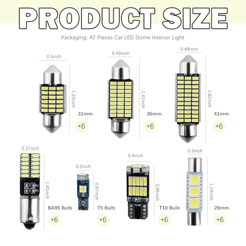 Kit de 42 LEDs para interior de auto 6000K universal miniatura 2