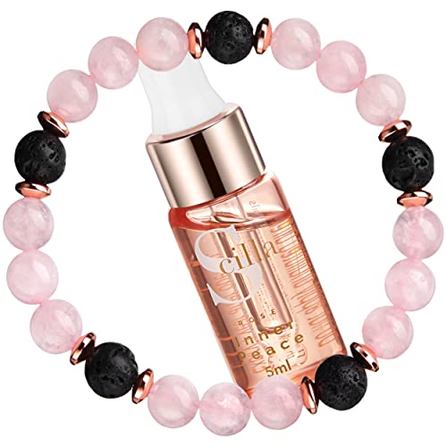 Anxiety Bracelet – Rose Quartz - Lava Rock Bracelet- Quartz Beaded Bracelet And Lavender Essential Oils - Aromatherapy Crystals - Handmade Meditation Accessories - Self Care Gifts For Women #TOP13