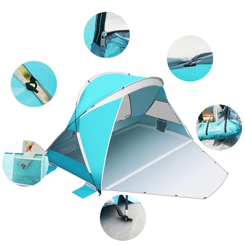 Beach Tent, Portable Beach Shade Tent for 3-4 Person, UPF 50+ UV Waterproof Lightweight & Easy Setup Sun Shade Canopy with Carrying Bag for Outdoor Camping Fishing - Image 6