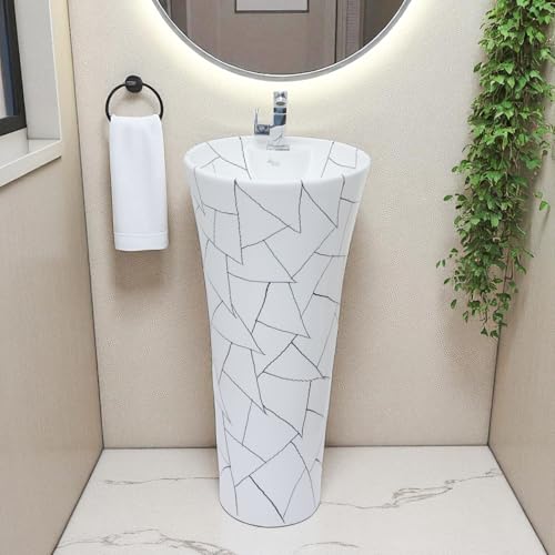 Image of Clay Plus Premium Grade Ceramic's Designer Damru Free Standing Designer Wash Basin,Elegent Look (White)