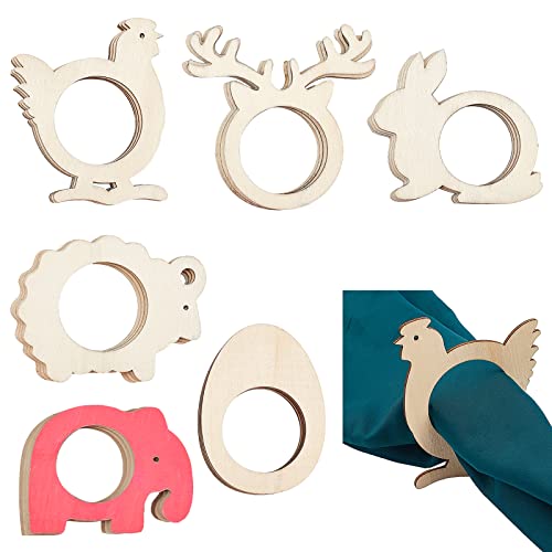 GORGECRAFT Ronds de Serviette en Bois Lot de 24 Décoration de Table de Salle à Manger en Bois Naturel Fait à la Main Lapin en Bois Inachevé Éléphant...